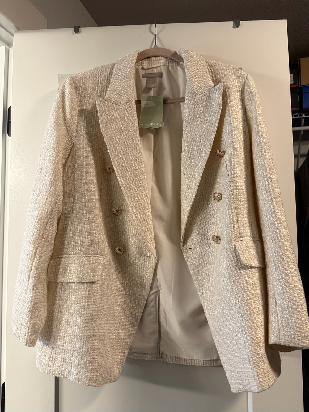 H&M Cream Tweed Double-Breasted Blazer